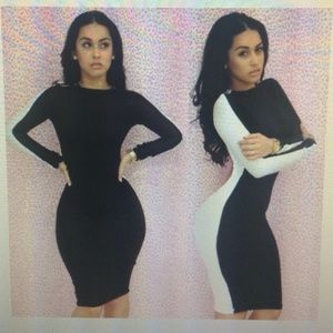 Black and white nylon bodycon sexy dress.